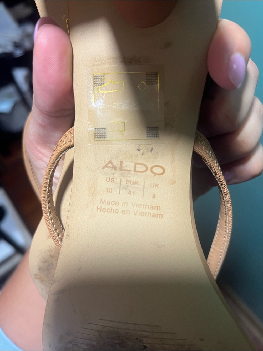 ALDO Camel Tan Strappy Square-Toe Heeled Sandals - Picture 3 of 3